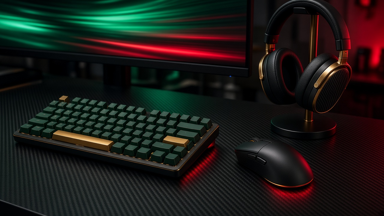 Teclado, rato e auscultadores de competição